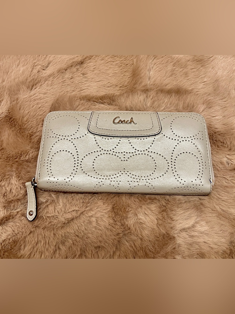 Coach Ashley Pearl Metallic Perforated Wallet